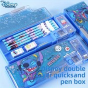 Resim 1 adet Stitch Kum Akışı Kalem Kutusu, çok fonksiyonlu büyük kapasiteli bir kalem kutusu Stitch temalı, öğrencilerin öğrenmesi için mükemmel, okula dönüş mevsimi ve tatiller ve doğum günleri için ideal bir hediye yapar. 
