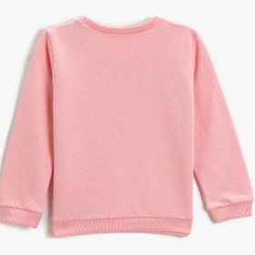 Resim Kız Bebek Kedi Baskılı Sweatshirt Bisiklet Yaka Pamuklu 