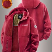 Resim Erkekler İçin Ağır Kışlık Polar Kapüşonlu Ceket, Nakışlı Yazılı, Fermuarlı, Kapüşonlu Günlük Rüzgarlık Mont, Soğuk Hava İçin Çok Yönlü Stil 
