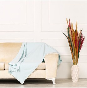 Resim Buz Mavisi Dokuma Kadife Şönil Düz Kumaş Çift Taraflı Koltuk Şalı 