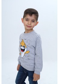 Resim Toontoy Kids Toontoy Erkek Çocuk Çıtçıtlı Köpek Balığı Baskılı Sweatshirt Gri Melanj 