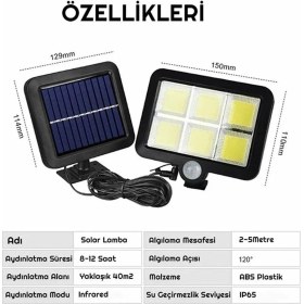 Resim 50W Güneş Enerjili Projektör, 5 Metre Kablo ile Güçlü ve Kullanışlı 
