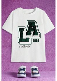 Resim Uyguntarz Çocuk California Baskılı Pamuklu Tshirt Beyaz 