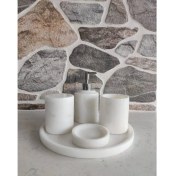 Resim Akm Dekor Beyaz 5'li Mermer Banyo Seti 