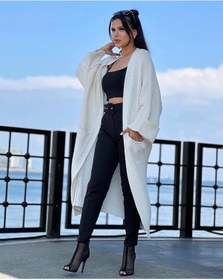 Resim Yarasa Kol Uzun Triko Hırka Beyaz Beyaz 