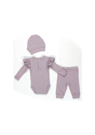 Resim Lila Fırfırlı Armalı Kaşkorse 3lü Bebe Takım Lila 