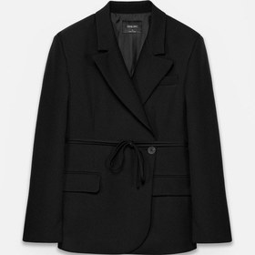 Resim Kadın Siyah Bağcıklı Dokuma Blazer Siyah 