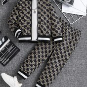 Resim Erkeklerin Modaya Uygun 2 Parçalı Takımı, Uzun Kollu Yaka Fermuarlı Ceket ve Lastikli Bel Pantolon, Geometrik Desen Tasarımı, Sonbahar ve Kış Dış Giyim İçin Uygundur 