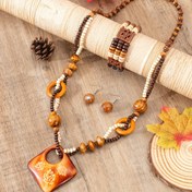 Resim Boho Tarzı Ahşap Takı Seti - 3 Parça Boncuklu Kolye, Küpe ve Kolye ile - Günlük Giyim ve Hediye için Uygun, Bahar Festivali için Mükemmel 