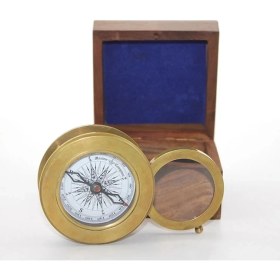 Resim Mena Rise Ahşap Kutulu Pirinç Mercekli Pusula 16040A ( Lisinya ) 