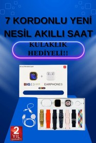 Resim Genel Markalar Akıllı Saat 7 Kordonlu Kulaklık Hediyeli Nabız Ölçer Uyku Takibi Sesli Görüşme 