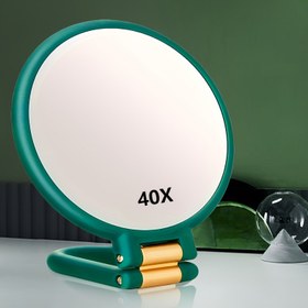 Resim 40X Büyütme Çift Taraflı El Tipi Ayna ile 360 ° Ayarlanabilir Stand ve Seyahat Kılıfı - Hassas Bakım için Katlanabilir Makyaj Aynası, Kaşları Kesmek, Tıraş etmek - Ev, Seyahat, Hediye, Kişisel Bakım Aksesuarı için İdeal | Modern Estetik | Cilalı Bitiş, Makyaj Aynası 