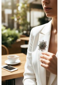 Resim Kristal Taşlı Kar Tanesi Broş Gri 