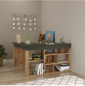 Resim L'occi Concept Tyler Çalışma Bilgisayar Ofis Ders Raflı Kitaplık Antrasit 