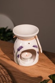 Resim Love Bundles Lavanta Desenli Seramik El Yapımı Buhurdanlık | Mumluk | Dekoratif (1 ADET TEALİGHT MUM ILE) Beyaz 