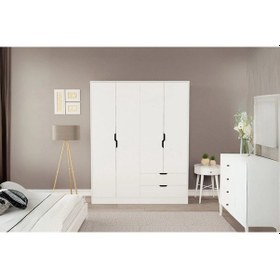 Resim Moderno Xl 4 Kapaklı 2 Çekmeceli Gardırop Geniş Aileler İçin Şık Çözüm Beyaz 