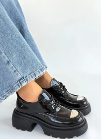 Resim Wovna Kiya Siyah Rugan Dolgu Topuk Oxford Ayakkabı 