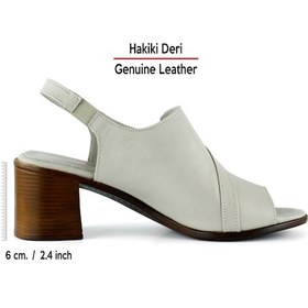 Resim Erkan Saçmacı Saules Vizon Hakiki Deri Kesik Detaylı Lastik Bantlı Topuklu Sandalet Vizon 