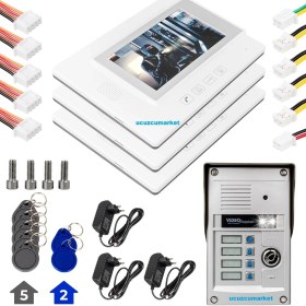 Resim Ucuzcu Market 3 Daire Için 7inç Ekan Görüntülü Diafon Sistemi (Dokunmatik Ekran-Renkli-Sesli Konuşma-Kapıyı Açma) 