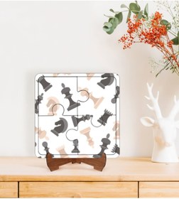 Resim Bk Gift Gift Satranç Taşları Tasarımlı Ahşap Standlı Puzzle Çerçeve-1 