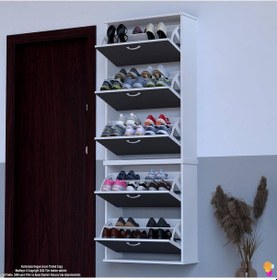 Resim Modilayn Varbi Umay' 2 Li Asma Kapı Önü 72x193x26 Cm Lik 5 Düşer Kapak 10 Göz Bölmeli Ayakkabılık Beyaz-antrasit 