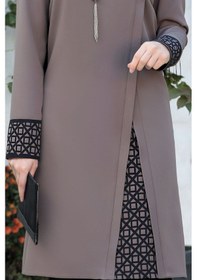 Resim Raika Moda Lazer Kesim Detaylı Büyük Beden Tesettür Takım Vizon 