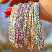 Resim Moda ve tatil partisi, disko müzik festivali atmosferi ile uyumlu renkli AB taşlı elastik tenis bilezikleri 10'lu set - düğün sezonu tatili bahar/yaz cazibeli bileklikler 