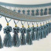 Resim 200cm Avrupa Tarzı Perde Dantel Püskül Kenar Kristal Boncuklu - Karışık Renkler Karmaşık Çiçek Desenli Püskül Trim Pencere Perdeleri için, Şık Ev Dekoru, Dekoratif Pencere Tedavisi | Metalik Boncuk Vurguları 