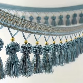 Resim 200cm Avrupa Tarzı Perde Dantel Püskül Kenar Kristal Boncuklu - Karışık Renkler Karmaşık Çiçek Desenli Püskül Trim Pencere Perdeleri için, Şık Ev Dekoru, Dekoratif Pencere Tedavisi | Metalik Boncuk Vurguları 