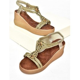 Resim Fox Shoess258188009 Altın Dolgu Tabanlı Kadın Sandalet Altın 