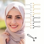 Resim 12 Adet Şık Kadın Modası Eşarp Klipsleri, Karışık Renkli Başörtüsü İğne Seti, Şallar ve Başörtüleri için Güvenli U Şeklinde Broşlar 