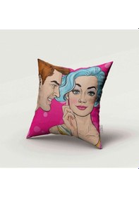 Resim Pop Art Çizgi Karakter Baskılı Elyaf Dolgulu Kırlent Ve Kırlent Kılıfı İçi Dolu Beyaz 