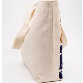 Resim Fabric Craft Bag Kanvas Plaj Çantası Büyük Boy Astarlı Desenli Omuz Çantası Küçük Çantalı 50x35 Krem 