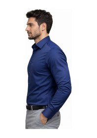 Resim Lugon Slim Fit Pamuk Saten Uzun Kol Erkek Gömlek - 7527 Lacivert 