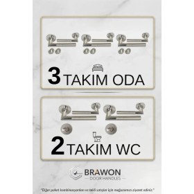 Resim Brawon Vega Saten Nikel Paslanmaz Kapı Kolu Seti - 3 Takım Oda + 2 Takım Wc 