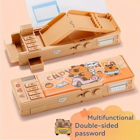 Resim 1 Adet Kapibara Çift Taraflı Kilitli Saklama Kutusu, 4 Haneli Kombinasyonlu, Çok Amaçlı Kalem ve Kurşun Kalem Organizatörü, Sevimli Kapibara Tasarımı, Dayanıklı Plastik Güvenli Kilit ile Ev & Ofis Düzenleyici, Kapibara Ofis Malzemeleri, Kalem ve Kalemler İçin Tutucu, 4 Rakamlı Kombinasyon Kilidi 