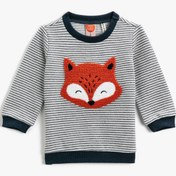 Resim Erkek Bebek Peluş Aplike Detaylı Sweatshirt Bisiklet Yaka Pamuklu 