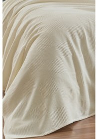 Resim Lastikli Çarşaflı Pike Takımı Çift Kişilik %100 Pamuk 4 Parça Post Desenli Krem Weave Serisi Krem 