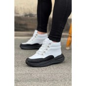 Resim J035 Bağcıklı Ortopedik Taban Suya ve Soğuğa Dayanıklı Günlük Kışlık Cilt Erkek Bot St Beyaz/siyah 