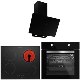 Resim Silverline 3481 Flam - VC8210B01 - BO6501B01 Siyah Cam Ankastre Set 