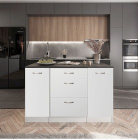 Resim Bale Mutfak Adası -3 Çekmeceli 2 Kapaklı Alt Modül- Çok Amaçlı Dolap 140 Cm Tezgah Dahil Beyaz 
