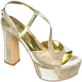 Resim fox SHOES S246059507 Altın Sim Platform Topuklu Kadın Abiye Ayakkabı, Altın-Yılan Baskı, 35 