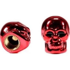 Resim Kırmızı Kafatası Desenli Ventil Kapakları - 2'li Set, Bisiklet, Motosiklet Ve Araçlar İçin 
