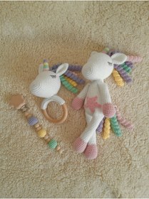 Resim Zey's Amigurumi Amigurumi Unicorn Yenidoğan Hediyelik 3'lü Set 