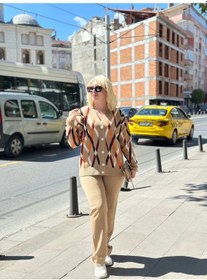 Resim Defymoda Hırka Pantolon Alt Üst Triko Takım Vizon Vizon 