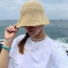 Resim keisy El Örgüsü Hasır Premium Bucket Şapka (Bej) 