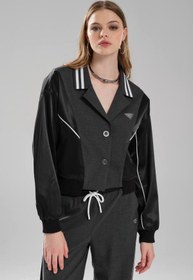 Resim tw3 Kadın Şerit Detaylı Saten Kumaş Garnili Tasarım Blazer Ceket 