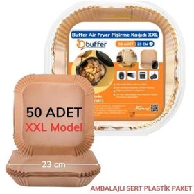 Resim BUFFER® 50 Adet Air Fryer Pişirme Kağıdı Tek Kullanımlık 23 Cm Kare Pişirme Kağıdı XXL 