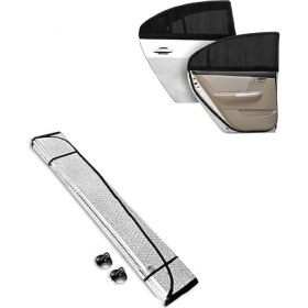 Resim Lidyahan Store Ön Cam Balonlu Kalın Güneşlik (150X70 Cm) + 2 Adet Arka Yan Cam Güneşlik Perde Sineklik Set 