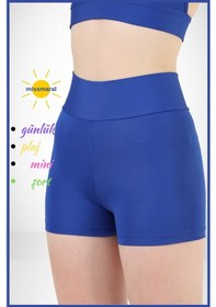 Resim Missmaral Kadın Mavi Yüksek Bel Toparlayıcı İç Göstermeyen Boxer Şort Deniz, Havuz & Günlük Kullanım İçin Saks Mavi 